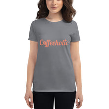 Load image into Gallery viewer, Coffeeholic Brand Coral Pink Logo Women&#39;s short sleeve t-shirt
