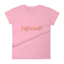 Load image into Gallery viewer, Coffeeholic Brand Coral Pink Logo Women&#39;s short sleeve t-shirt
