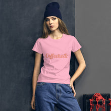 Load image into Gallery viewer, Coffeeholic Brand Coral Pink Logo Women&#39;s short sleeve t-shirt
